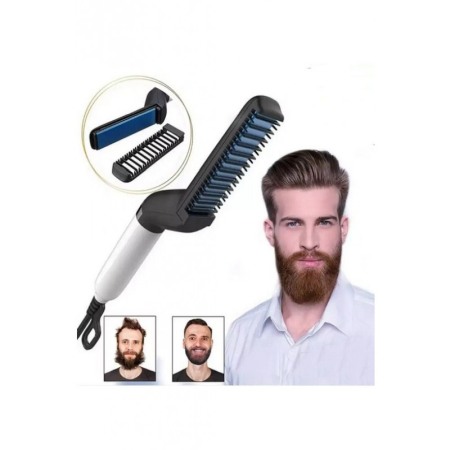 Perie electrica pentru barbati, indreapta parul si barba,incalzire rapida, usor de utilizat,maner simplu si ergonomic, alb/negru [1]