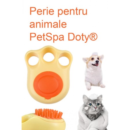 Perie pentru animale 2in1 PetSpa Doty®, pentru baie/periaj uscat, din silicon, recipient pentru sampon, galben [1]