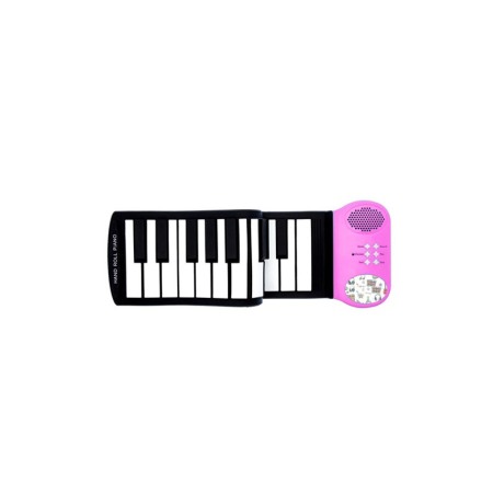 Pian pentru copii RollUpMusic, flexibil si portabil cu 37 clape, 8 tonuri, 6 melodii demo, negru/roz, Doty®️ [1]