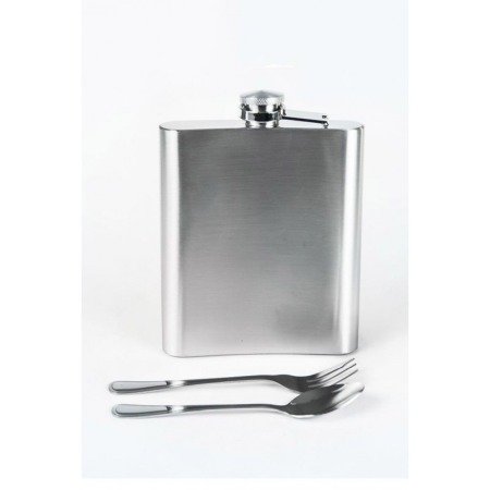 Plosca din inox in toc din piele ecologica maro, set tacam inclus, tocul are si curea, usor de transportat, 500 ml, Doty® [1]
