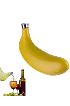 Plosca SlipSip®, portabila, design creativ, comic, forma banana, inox, 150ml, 17x6cm, galben [9]