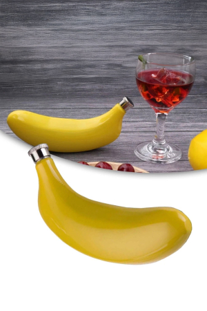 Plosca SlipSip®, portabila, design creativ, comic, forma banana, inox, 150ml, 17x6cm, galben [10]