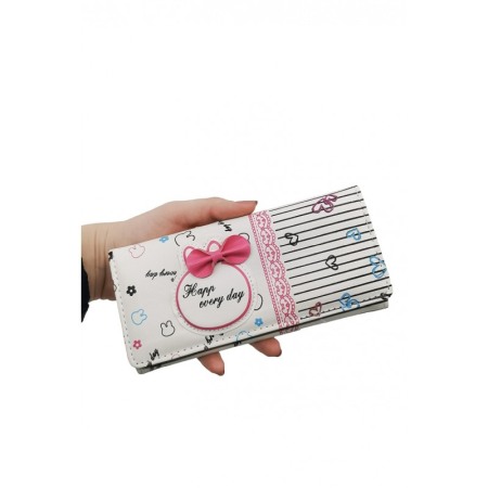 Portofel BowBunny, multiple compartimente, piele ecologica, prindere cu capsa, 18x10 cm, alb [3]
