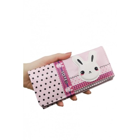 Portofel PinkBunny, multiple compartimente, piele ecologica, prindere cu capsa, 18x10 cm, roz [1]