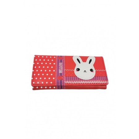 Cadouri unice - Portofel RedBunny, multiple compartimente, piele ecologica, prindere cu capsa, 18x10 cm, rosu