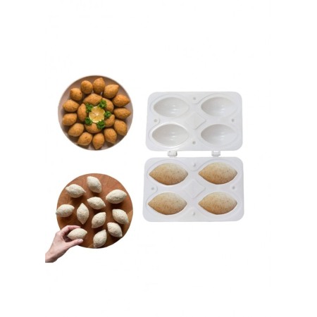 USTENSILE & ARTICOLE BUCATARIE - Presa manuala ExtraKibbeh, pentru falafel, kibbeh sau alte preparate, usor de utilizat si curatat, 4 forme, alb, Doty®️