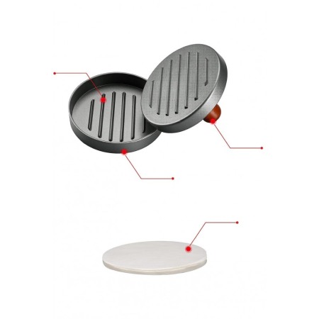 Presa manuala pentru hamburgeri Press It cu 50 de foi de hartie incluse, cu striatii, 12 cmx2 cm, metalic, gri, Doty®️ [5]