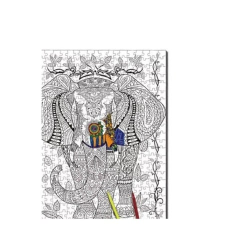 Puzzle de colorat Colorful Elephant, 500 de piese, model elefant, 70x 50 cm, 6 carioci incluse, design tip mandala,stimuleaza cr [4]
