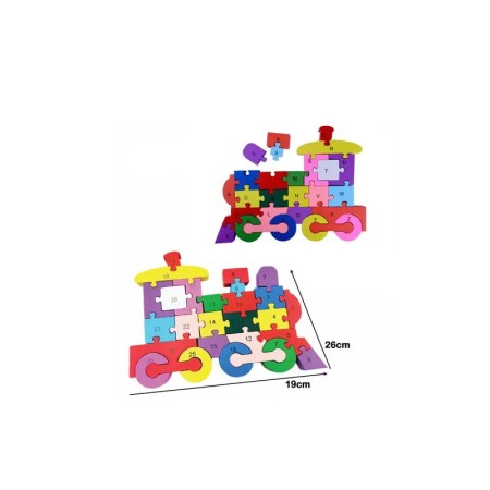 Puzzle Wood cu litere si numere din lemn, 26 de piese colorate, model tractor, Doty® [1]