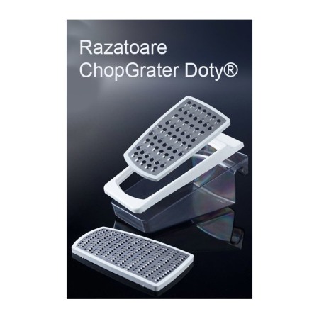 Razatoare 2 in 1 ChopGrater cu recipient si cu 2 lame diferite, pentru razuire fina si grosiera, 20x10 cm, alb galbui, Doty® [2]