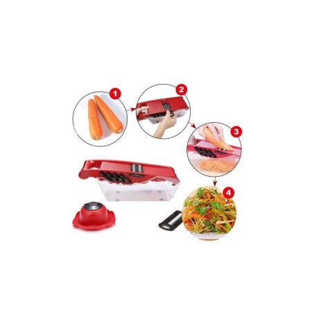 Razatoare multifunctionala 5 in 1 Fast Multi Veggie, taie felii, otel inoxidabil, 5 lame incluse, rosu, Doty®️ [1]