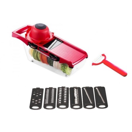 USTENSILE & ARTICOLE BUCATARIE - Razatoare multifunctionala 6 in 1 Fast Veggie, taie felii, monopera fina,otel inoxidabil, 6 lame incluse, culoare rosie,doty