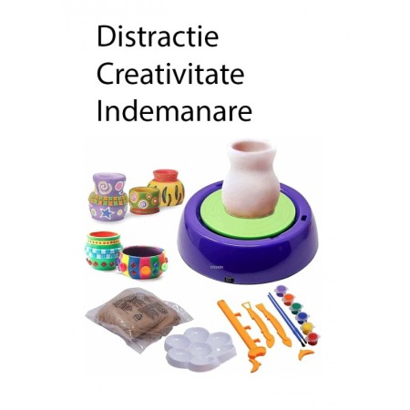 Jucarii & jocuri educative - Roata de olarit pentru copii ClayWheel, accesorii incluse, 2 viteze,distractiva, multicolora, Doty®