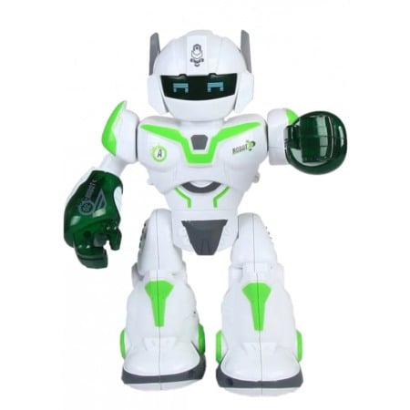Robot de jucarie CoolestRobot Doty®, se invarte, spune povesti in lb engleza, arunca sageti, scut inclus, alb/verde [1]