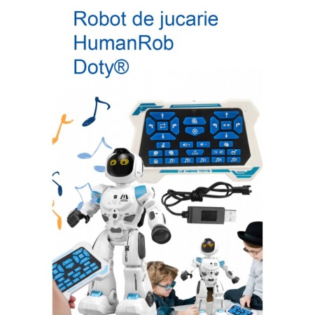 Robot de jucarie HumanRob Toby Doty, ecran tactil, vorbeste, expresii faciale, cu telecomanda, 42 cm, alb [8]