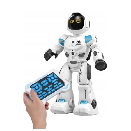 Jucarii & jocuri - Robot de jucarie HumanRob Toby Doty, ecran tactil, vorbeste, expresii faciale, cu telecomanda, 42 cm, alb
