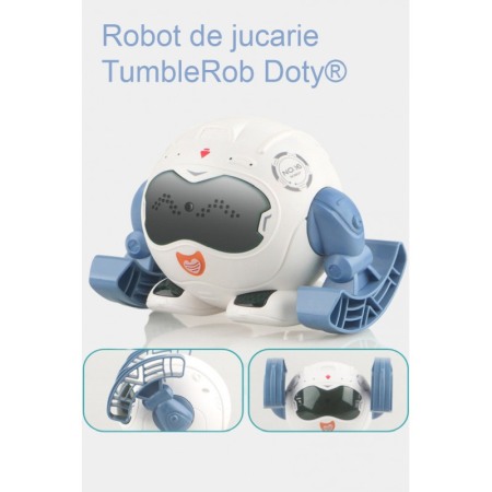 Robot de jucarie TumbleRob Doty®, lumini si sunet, se rostogoleste 360 grade, senzor la atingere si la sunet, alb/albastru [2]