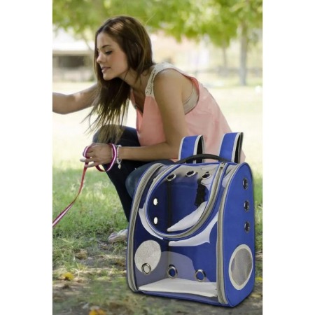 Rucsac full geam, pentru transportul animalelor de companie mici, albastru, 40 cm, Doty® [7]