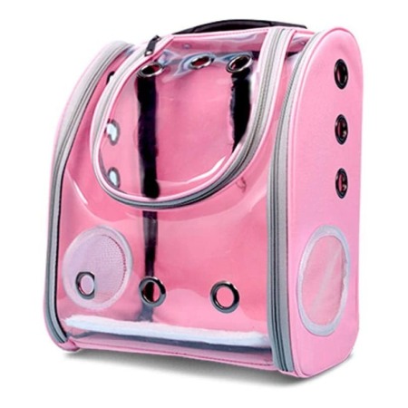 Transport pisici și alte accesorii - Rucsac  full geam , pentru transportul animalelor de companie mici, roz ,  40 cm ,Doty