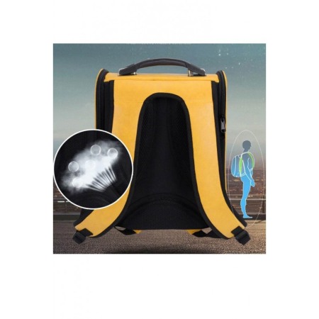 Rucsac galben cu capsula astronaut, pentru caini si pisici de talie mica ,spatiu respirabil , piele ecologica 39 cm Doty [2]