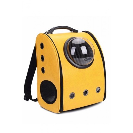 Transport pisici și alte accesorii - Rucsac galben cu capsula astronaut, pentru caini si pisici de talie mica ,spatiu respirabil , piele ecologica 39 cm Doty