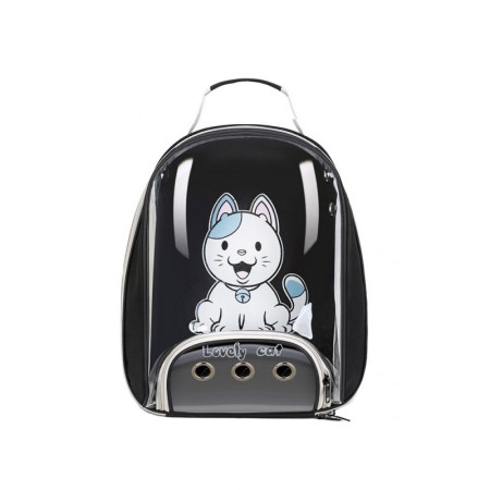 Rucsac pentru animale de companie de talie mica PetBackpack, spatii aerisire, spate transparent, 45x35x17cm, negru, Doty® [4]