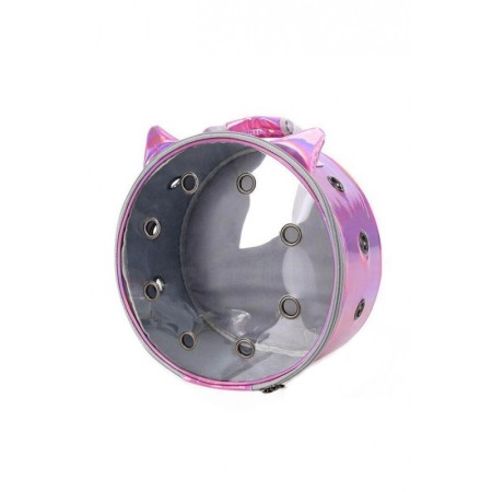 Rucsac rotund Zeze pentru caini si pisici de talie mica, capac transparent, design sidefat cu urechi,orificii aerisire,mov desch [2]