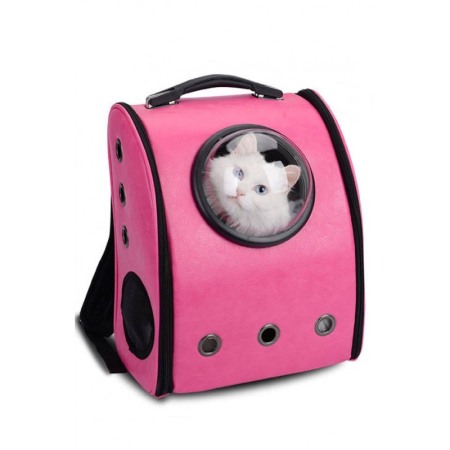 Rucsac roz cu capsula astronaut, pentru caini si pisici de talie mica ,spatiu respirabil , piele ecologica 39 cm Doty [1]