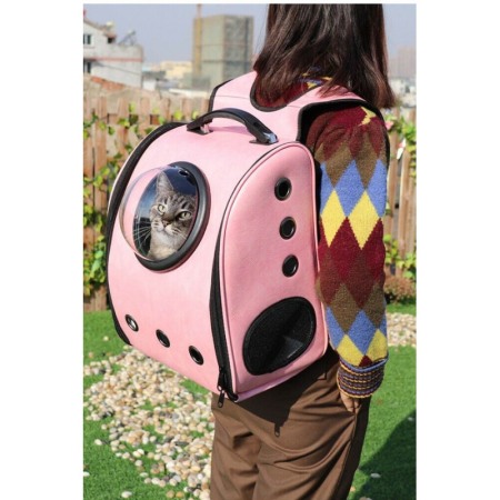 Rucsac roz pudra cu capsula astronaut, pentru caini si pisici de talie mica ,spatiu respirabil , piele ecologica 39 cm Doty [3]