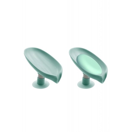 Savoniera LeafSoap Doty®, tip frunza, cu ventuza, orificiu de scurgere, 13 cm, din ABS, verde deschis [3]