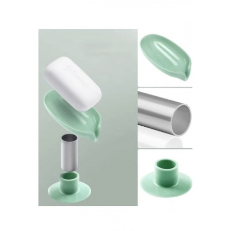 Savoniera LeafSoap Doty®, tip frunza, cu ventuza, orificiu de scurgere, 13 cm, din ABS, verde deschis [2]