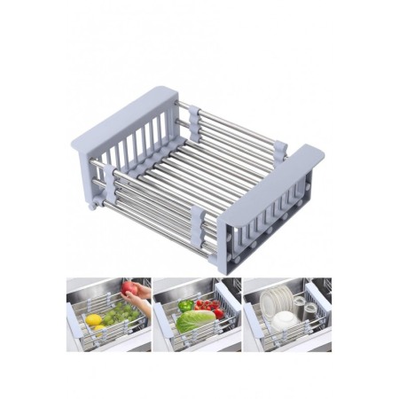 Scurgator Easy Drain pentru vesela, fructe sau legume, ajustabil, plastic si inox, gri, 43 cm, Doty®️ [1]