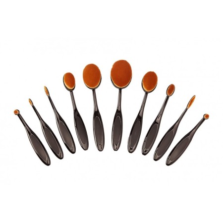 Sanatate si Frumusete - Set 10  pensule ovale pentru machiaj, peri naturali, materiale de calitate,codita ergonomica,negru, doty