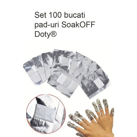 Set 100 bucati pad-uri SoakOFF Doty® pentru indepartarea ojei semipermanente sau a gelurilor, folie aluminiu/bumbac [3]