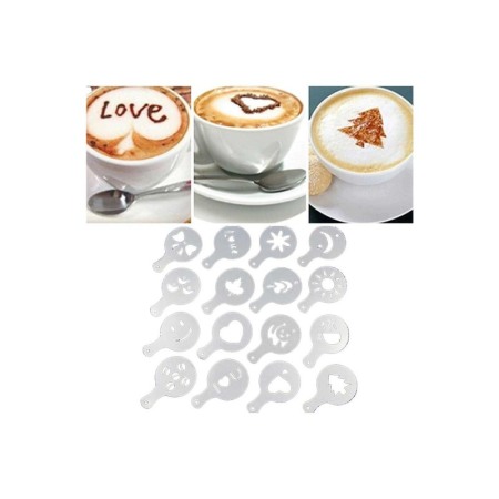 Set 16 forme de ornat cafea sau prajituri CoffeeArt, din plastic, reutilizabile, transparente, D [1]