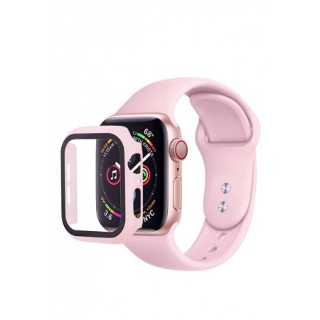 WEARABELS - Set 2 in 1 curea din silicon si husa protectie ecran pentru Apple Watch series 1/2/3/4/5  ,materiale de calitate,38 mm, roz,doty