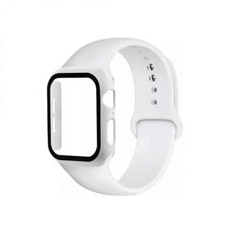 SMARTPHONE & ACCESORII - Set 2 in 1 curea din silicon si husa protectie ecran pentru Apple Watch series 1/2/3/4/5 ,materiale de calitate,44 mm, alb