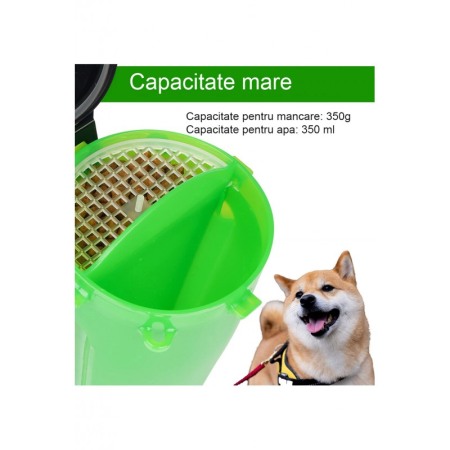 Set 2 in 1 Dispenser portabil Doublecupup Doty® pentru animale, cu 2 boluri pliabile, hrana solida/lichida, 350g/350ml, verde [4]