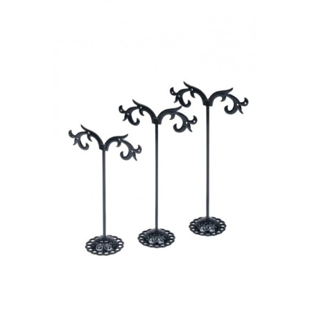 Set 3 suporturi metalice pentru cercei StandEar, multiple orificii, design minimalist, din metal, negru, Doty®️ [7]