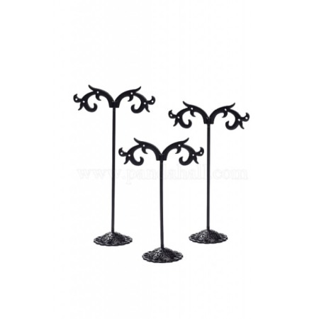 Suporti pentru bijuterii - Set 3 suporturi metalice pentru cercei StandEar, multiple orificii, design minimalist, din metal, negru, Doty®️