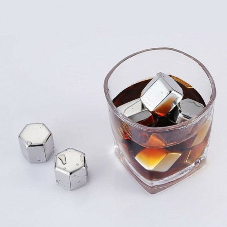 Set 4 cuburi hexagon de racire bauturi  din otel inoxidabil refrigerabile, reutilizabile , Doty [5]