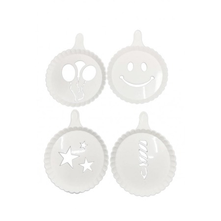 USTENSILE & ARTICOLE BUCATARIE - Set 4 forme de ornat cafea sau prajituri ArtON, din plastic, reutilizabile, usor de folosit si curatat, alb, 10 cm