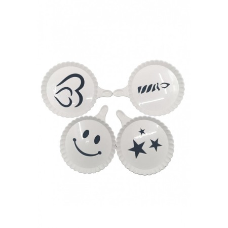 USTENSILE & ARTICOLE BUCATARIE - Set 4 forme de ornat cafea sau prajituri Arts I , din plastic, reutilizabile, usor de folosit si curatat, alb, 9 cm, Doty
