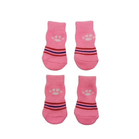 Igienă și îngrijire pisici - Set 4 Sosete pentru animalele de companie de talie mica, 35 mm, cu talpa anti alunecare, design creativ, roz, Doty