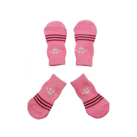 Set 4 Sosete pentru animalele de companie de talie mica, 35 mm, cu talpa anti alunecare, design creativ, roz, Doty [3]