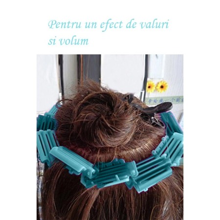 Set 6 bucati Bigudiuri WavyHair, usor de utilizat, pentru volum la radacina si stilizare, turcoaz, 6x3 cm, Doty® [2]