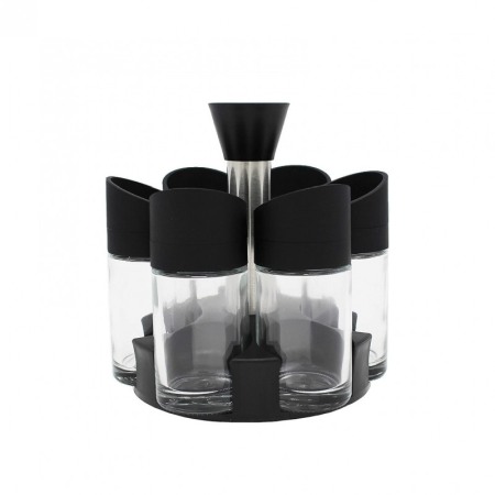 Set 6 recipiente condimente Nero Spice Jar, practice, suport rotativ, usor de organizat, 12 cm , negru [1]