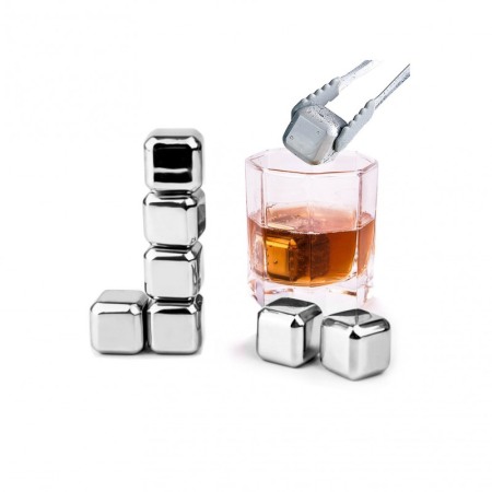Set 8 cuburi patrate de racire bauturi InstantCold, din otel inoxidabil, refrigerabile, clema inclusa, reutilizabile [4]