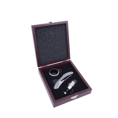 CADOURI SI SETURI - Set accesorii pentru vin in cutie de lemn Moon Drops, 3 piese, inox, rosu,17 x 15 cm, Doty®