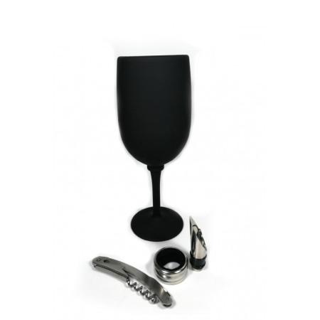 Set accesorii pentru vin,toc forma pahar, 3 piese, tirbuson/desfacator/briceag, inel, picurator, inox,doty [4]